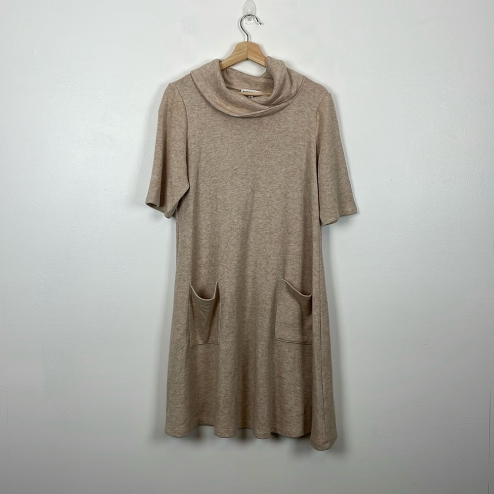Robbie Bee Cowlneck Sweat Dress Womens XL Short Sleeve Pullover 2 Pocket Stretch